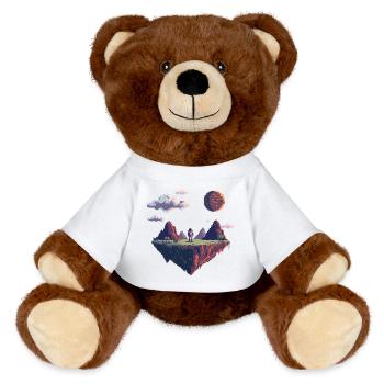 8-Bit Pixel Astronaut on Floating Island - MiniFeet® RecycelBär® Teddy Bear Brown - white - Front