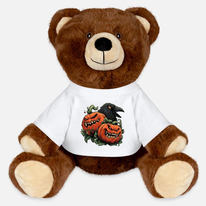 Pumpkin Duo and Crow Night - MiniFeet® RecycelBär® Teddy Bear Brown - white