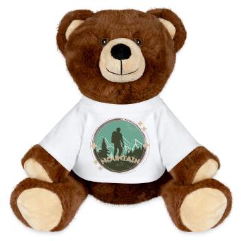 Mountain Love – Wanderer & Berge Motiv - MiniFeet® RecycelBär® Braun - Weiß - Vorne