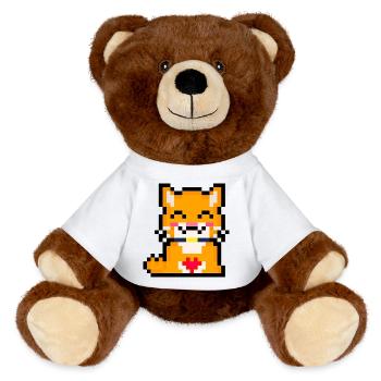 Pixel cat with heart - MiniFeet® RecycelBär® Teddy Bear Brown - white - Front