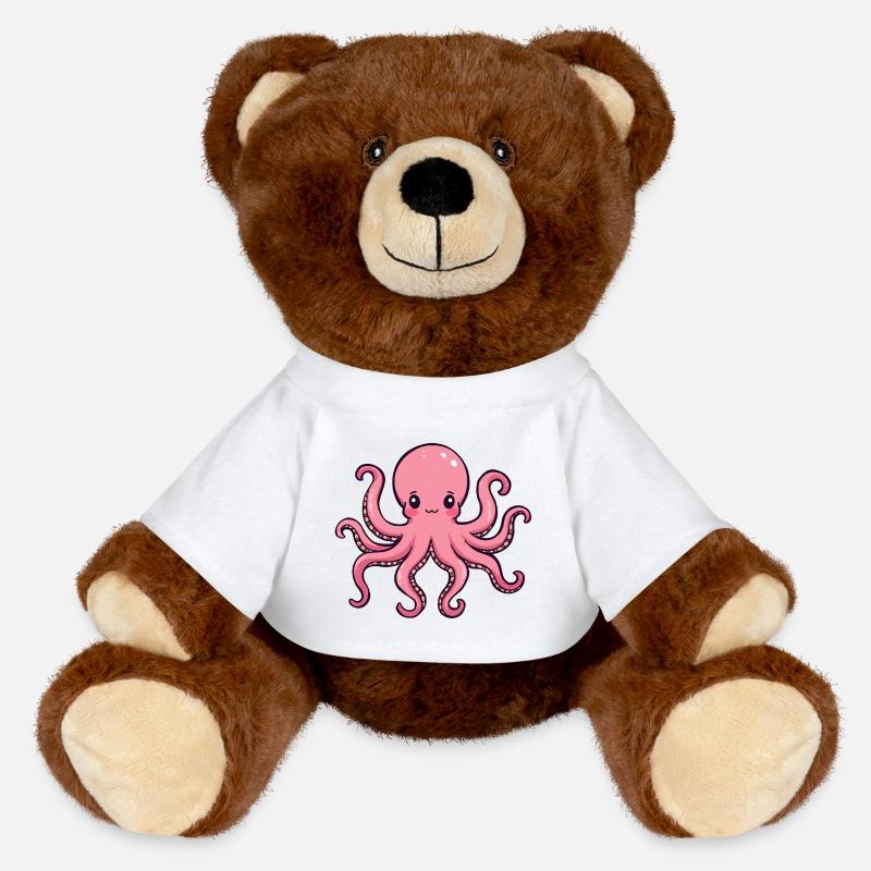pieuvre rose charmant dessin animé - Nounours RecycelBär® marron - blanc