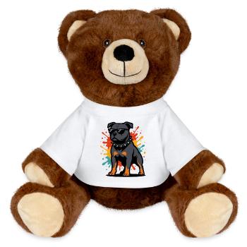 Explosion de couleurs Staffordshire Chien avec des lunettes - Nounours RecycelBär® marron - blanc - Devant