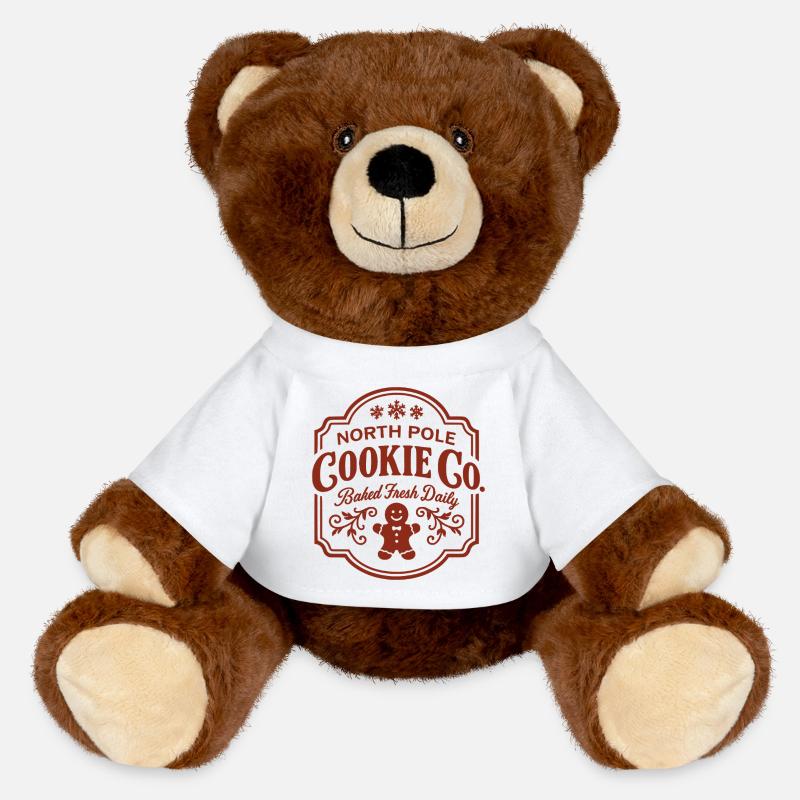 North Pole Cookie Co Logo with Gingerbread - MiniFeet® RecycelBär® Teddy Bear Brown - white