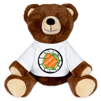 Japanese Salmon Sushi Roll Japanese Food Art  - MiniFeet® RecycelBär® Teddy Bear Brown - white - Front