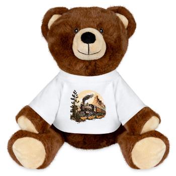 Dampflok im Bergwald Reiseposter - MiniFeet® RecycelBär® Braun - Weiß - Vorne