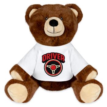 Steering Wheel Emblem Retro Driver Sport - MiniFeet® RecycelBär® Teddy Bear Brown - white - Front