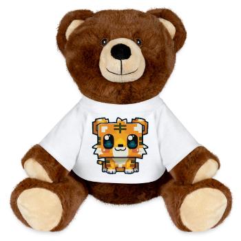 Niedlicher Pixel Tiger Kawaii - MiniFeet® RecycelBär® Braun - Weiß - Vorne