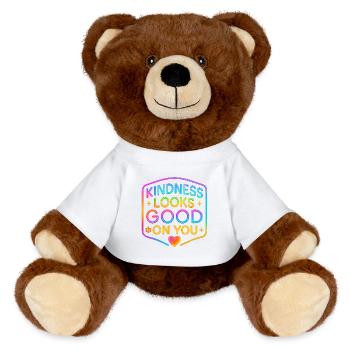 Kindness Neon Looks Good On You - MiniFeet® RecycelBär® Teddy Bear Brown - white - Front