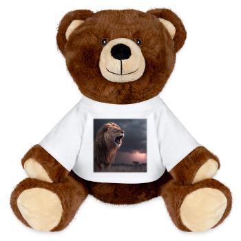 Lion in the Storm – Dramatic Roaring King - MiniFeet® RecycelBär® Teddy Bear Brown - white - Front