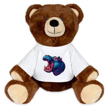 Hippopotame néon avec le museau ouvert - Nounours RecycelBär® marron - blanc - Devant