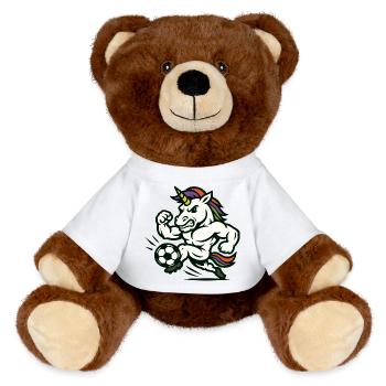 Mascotte Power Unicorn Soccer Sprintant Vite - Nounours RecycelBär® marron - blanc - Devant