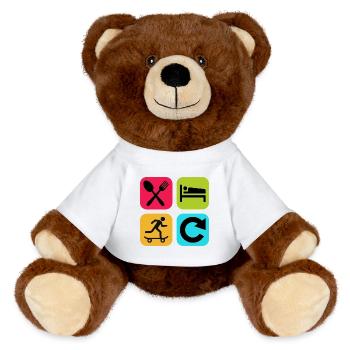 Essen, schlafen, skaten, wiederholen, lustiges Zitat-Board - MiniFeet® RecycelBär® Braun - Weiß - Vorne