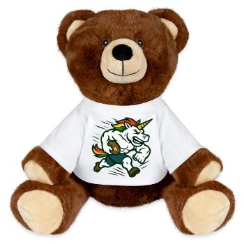 Unicorn Football Speed Maskottchen-Power-Design - MiniFeet® RecycelBär® Braun - Weiß - Vorne