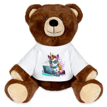 Laptop Unicorn with Glasses and Glitter - MiniFeet® RecycelBär® Teddy Bear Brown - white - Front
