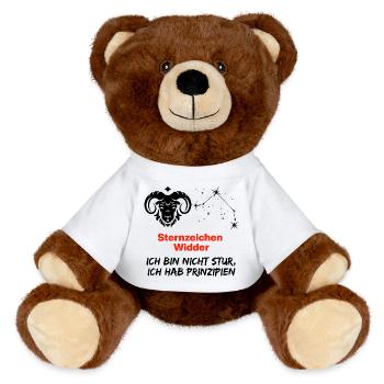 Le signe du zodiaque Bélier a des principes, date de naissance - Nounours RecycelBär® marron - blanc - Devant