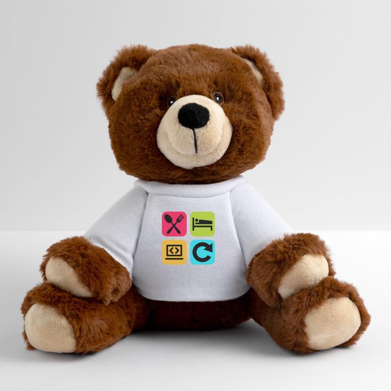 Essen, schlaf, Programm wiederholen, lustiger Zitatcode MiniFeet® RecycelBär® Braun