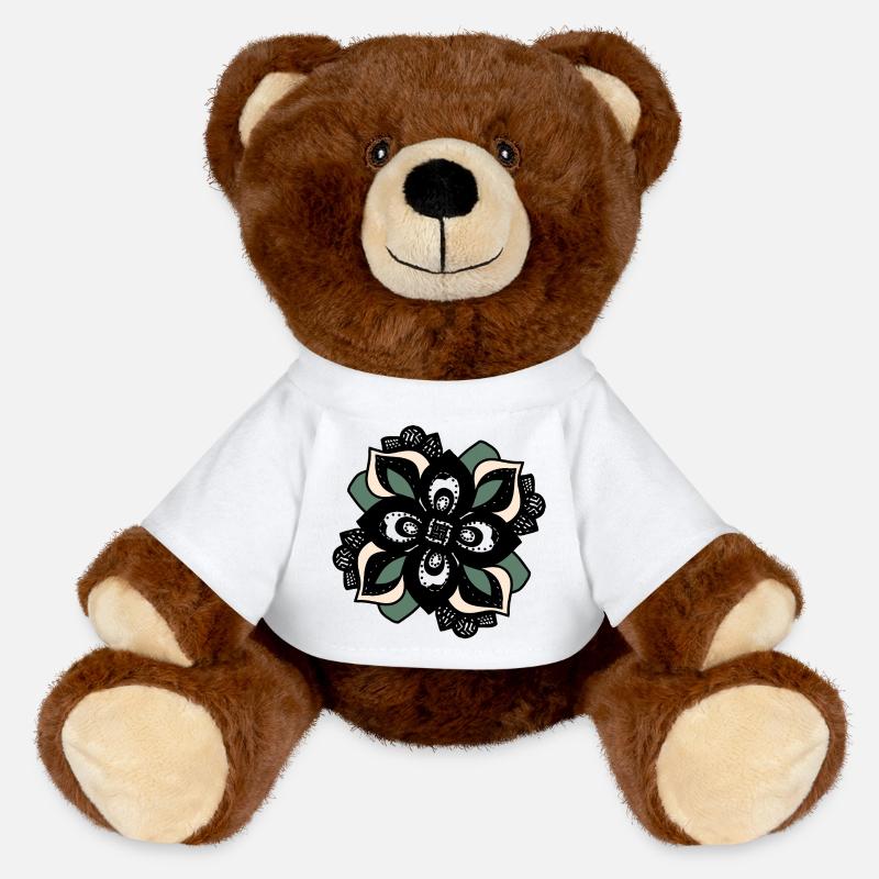 Mandala Fleur Pêche Verte - Nounours RecycelBär® marron - blanc