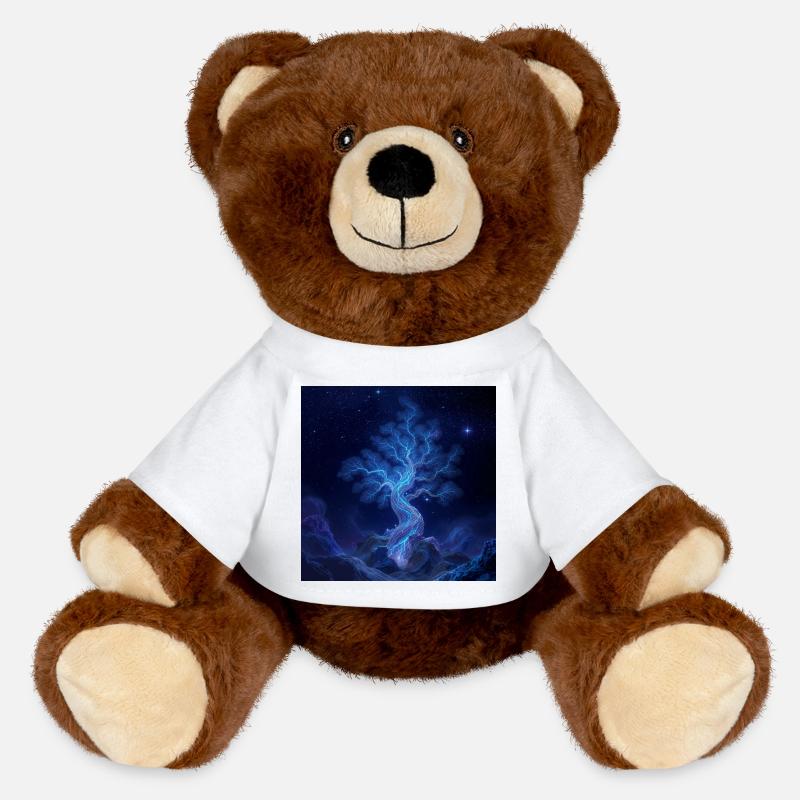Blue Lightning Tree Night Art - MiniFeet® RecycelBär® Teddy Bear Brown - white