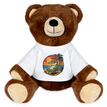 Crocodile drôle sur la plage au coucher de soleil des vacances d’été - Nounours RecycelBär® marron - blanc - Devant