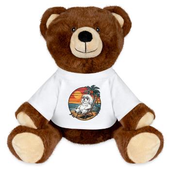 Drôle de chien maltais sur la plage pendant le coucher de soleil des vacances d’été - Nounours RecycelBär® marron - blanc - Devant
