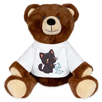 Kawaii Black Cat and Envelopes - MiniFeet® RecycelBär® Teddy Bear Brown - white - Front