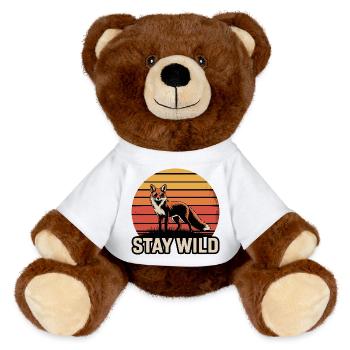 Stay Wild Fuchs – Retro Vintage Sonnenuntergang - MiniFeet® RecycelBär® Braun - Weiß - Vorne