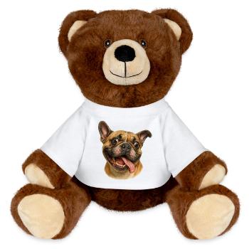 Tête de chien joyeuse avec langue - Nounours RecycelBär® marron - blanc - Devant