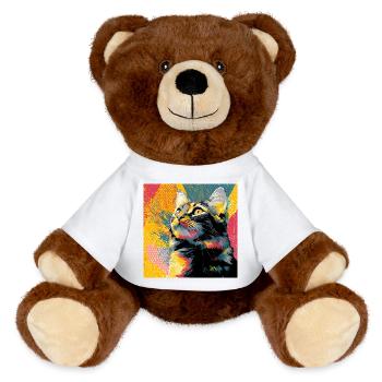 Vivid Pop Cat Portrait - MiniFeet® RecycelBär® Teddy Bear Brown - white - Front