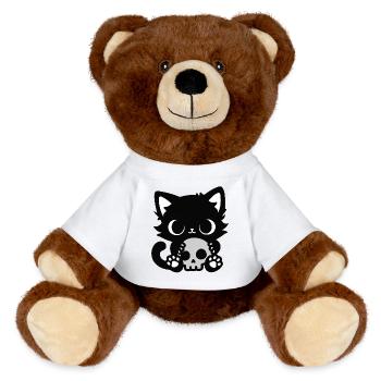 Chat mignon effrayant avec un crâne | Motif d’Halloween - Nounours RecycelBär® marron - blanc - Devant