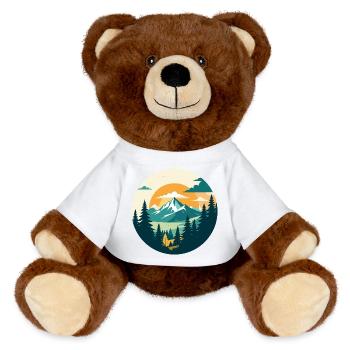 Mountains Mountain Forest High Mountain Hiking Circle Motif - MiniFeet® RecycelBär® Teddy Bear Brown - white - Front