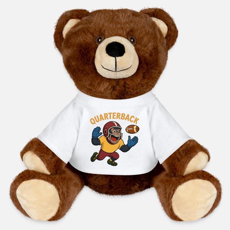 Quarterback de dessin animé avec le football - Nounours RecycelBär® marron - blanc