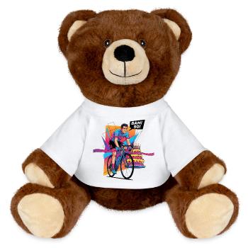 BAM! 50th Birthday Cyclist Pop Art - MiniFeet® RecycelBär® Teddy Bear Brown - white - Front