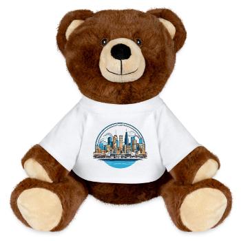 Silhouette de la ville et pont en cercle - Nounours RecycelBär® marron - blanc - Devant