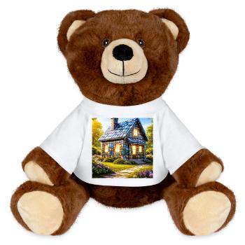 Cottage en mosaïque : Maison colorée - Nounours RecycelBär® marron - blanc - Devant