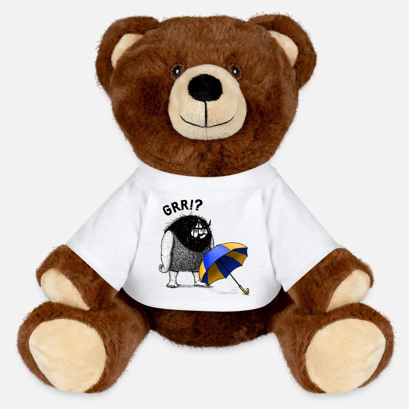 Homme des cavernes avec parapluie - Nounours RecycelBär® marron - blanc