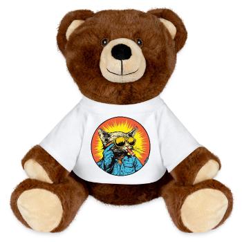 Sunny Cat Retro Vibe - MiniFeet® RecycelBär® Teddy Bear Brown - white - Front