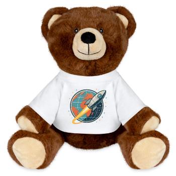 Lancement de fusée au-dessus du globe - Nounours RecycelBär® marron - blanc - Devant