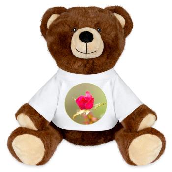 bourgeon rouge-rose, fleur de rose rouge, rose rose - Nounours RecycelBär® marron - blanc - Devant