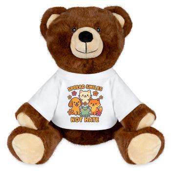 Spread Smiles Not Hate – Cute Animal Friends - MiniFeet® RecycelBär® Teddy Bear Brown - white - Front