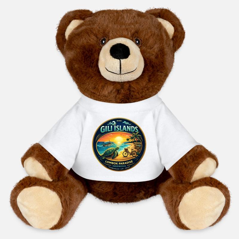 Gili Islands Sunset Turtle Tee - MiniFeet® RecycelBär® Teddy Bear Brown - white