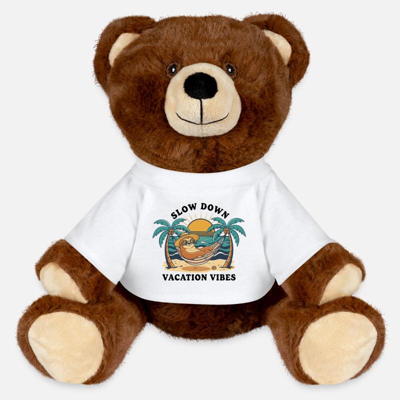 Sloth Sloth Hammock Slow Down Vacation Vibes - MiniFeet® RecycelBär® Teddy Bear Brown - white