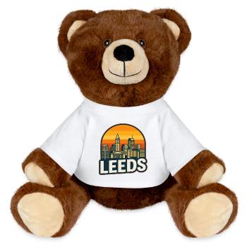 Vintage Leeds Skyline Retro Sunset Design - MiniFeet® RecycelBär® Teddy Bear Brown - white - Front
