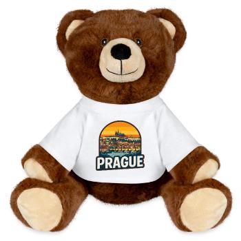 Prager Skyline Retro Sonnenuntergang Vintage-Design - MiniFeet® RecycelBär® Braun - Weiß - Vorne