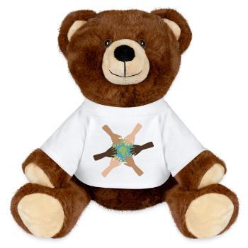 Global Hands Around Earth - MiniFeet® RecycelBär® Teddy Bear Brown - white - Front