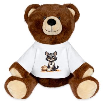 Kaffeezeit Katze mit Teekanne - MiniFeet® RecycelBär® Braun - Weiß - Vorne