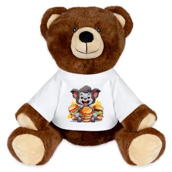 Kauender Koala mit Burgern - MiniFeet® RecycelBär® Braun - Weiß - Vorne