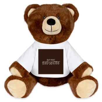 "BUT FIRST ICED COFFEE" Graphic Tee Design - Nounours RecycelBär® marron - blanc - Devant