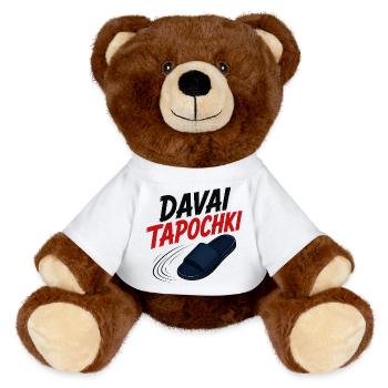 Davai Tapochki | Lustiger Slawen Humor - MiniFeet® RecycelBär® Braun - Weiß - Vorne