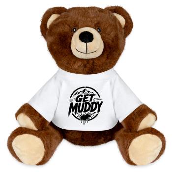 Get Muddy - Black Logo  - MiniFeet® RecycelBär® Braun - Weiß - Vorne
