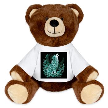 Mondwolf Linienstil mit Flora - MiniFeet® RecycelBär® Braun - Weiß - Vorne